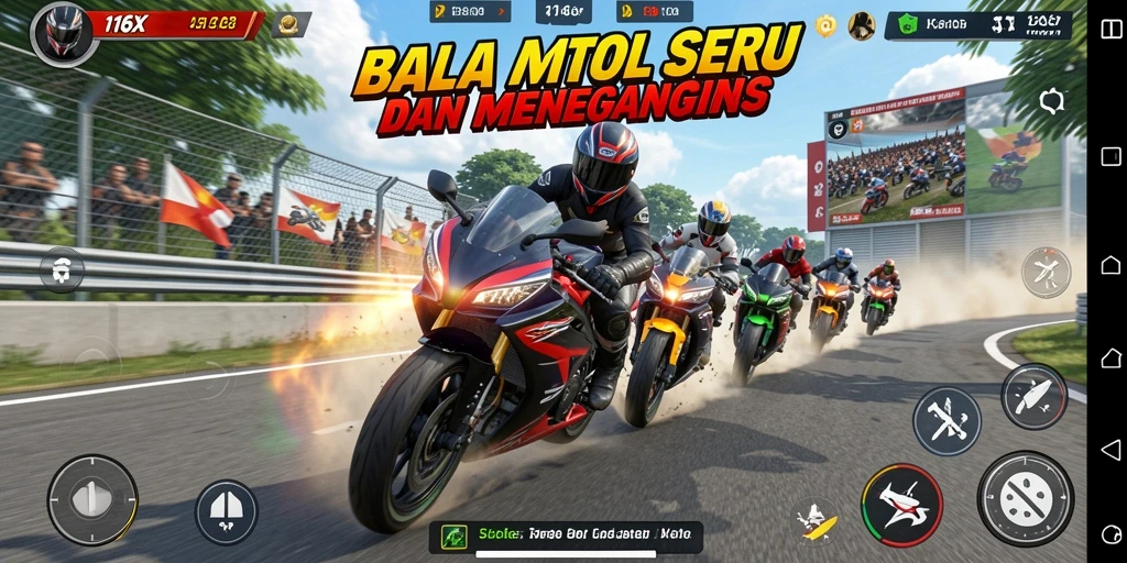 Gameplay 116X yang mendebarkan dengan balapan motor penuh aksi.