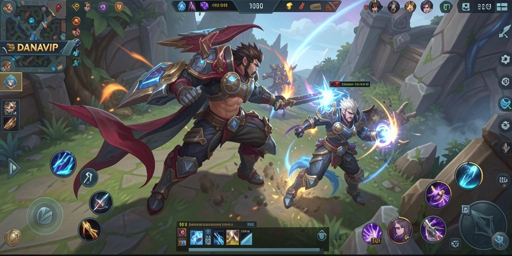 Tampilan dinamis dari pertarungan epik dalam game MOBA.