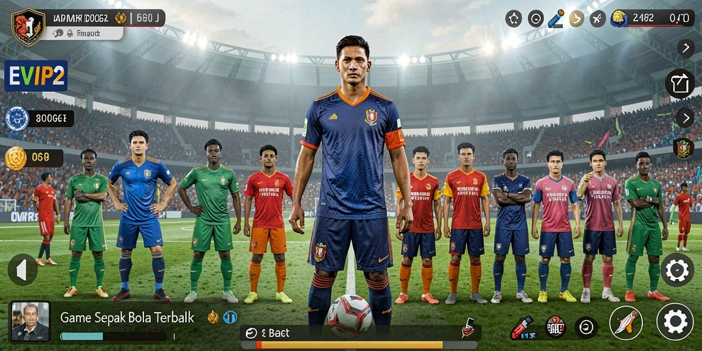 Tampilan gameplay EVIP2 dengan aksi sepak bola mendebarkan.