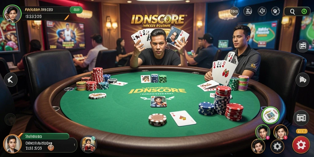 Tampilan gameplay seru dalam permainan Poker di IDNSCORE.