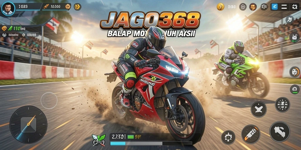Screenshot JAGO368 menampilkan aksi balap motor yang mendebarkan.