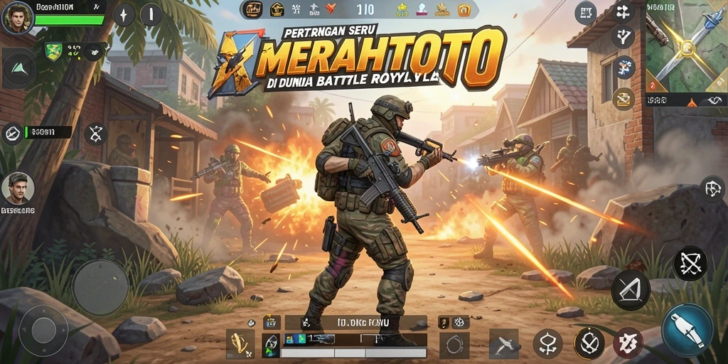 Screenshot MERAHTOTO menampilkan aksi seru di Battle Royale.