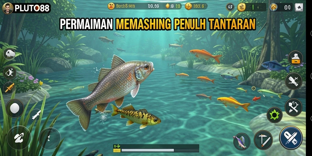Gameplay seru dalam PLUTO88 yang menampilkan aksi memancing.