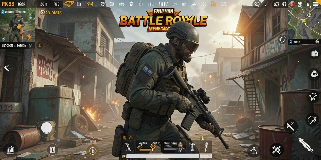 Tangkapan layar menunjukkan gameplay Battle Royale yang intens dan mendebarkan di RK88.
