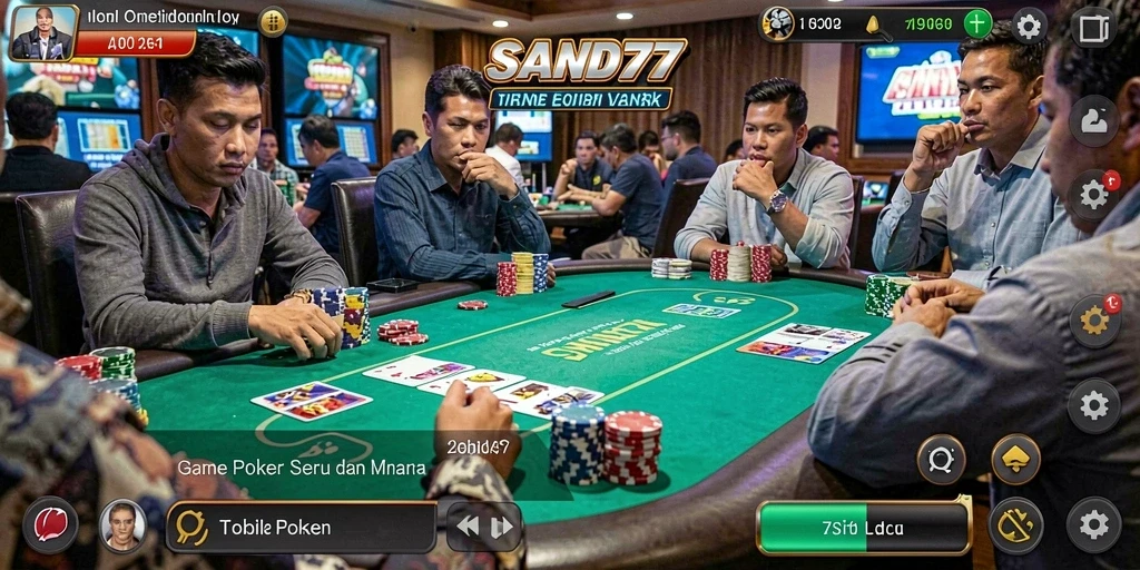 Tampilan gameplay menarik dari SAND77 dengan suasana poker yang menegangkan.