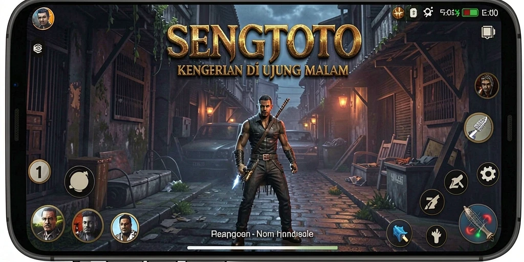 Screenshot gameplay SENGTOTO dengan suasana mencekam dan efek horor.