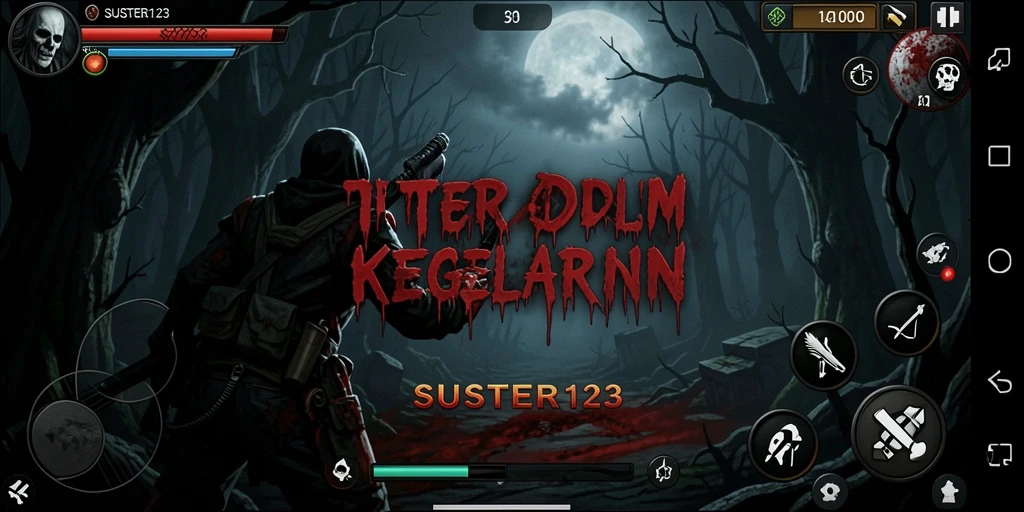 Screenshot utama SUSTER123 menampilkan suasana menegangkan dalam permainan Horror.