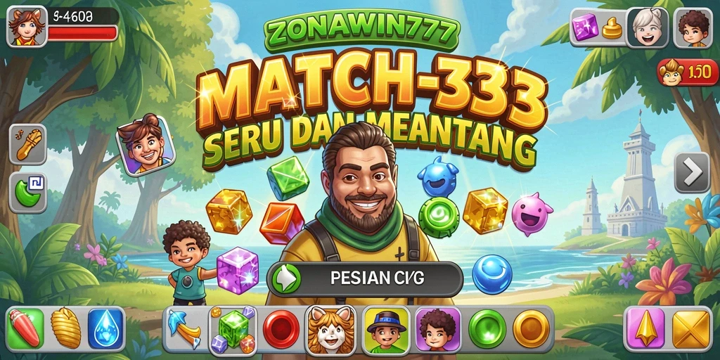 Gameplay seru ZONAWIN777 dengan tantangan Match-3.